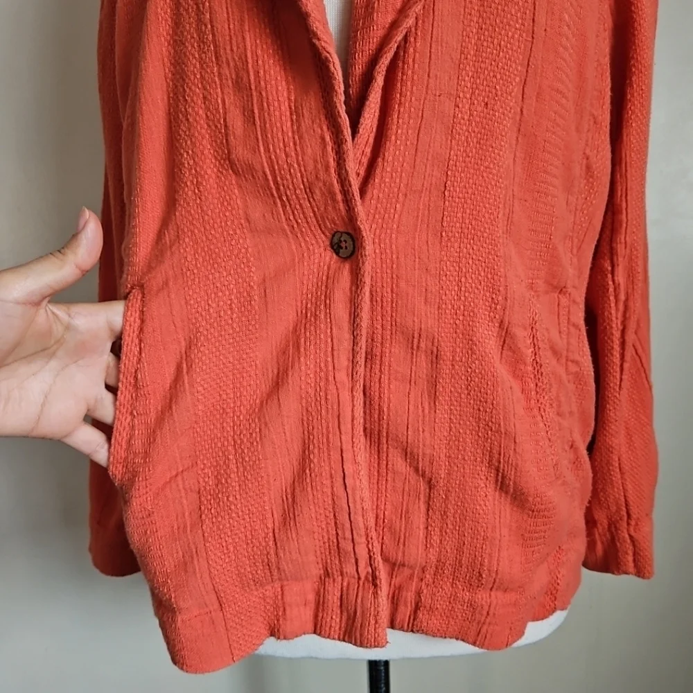 Free People Oversized Textured Jacket Blazer Coral With Pockets Size Small - Picture 8 of 15
